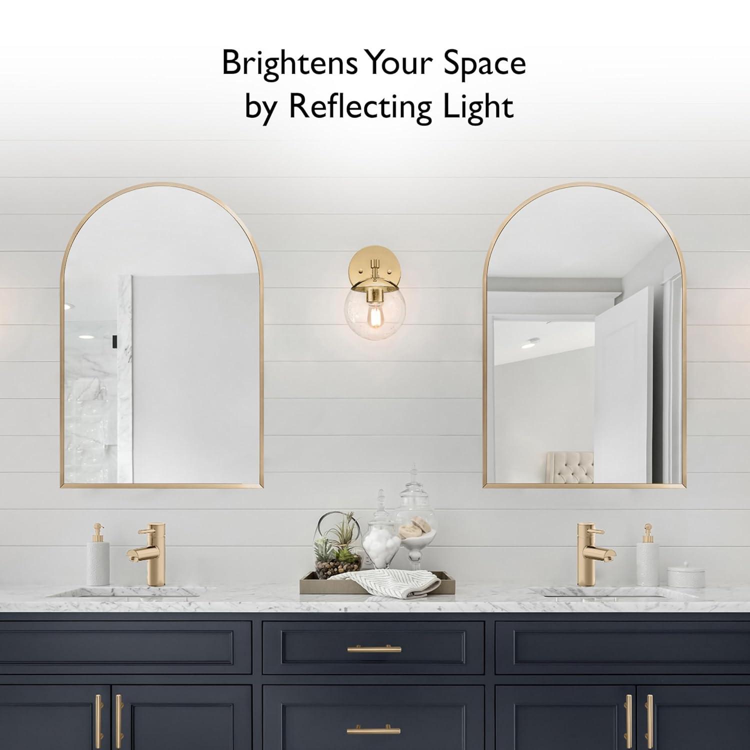 Maeve Arched Wall Accent Mirror – 36-Inch H X 24-Inch L, Modern Metal Framed – Living Room, Bedroom, Bathroom Vanity Mirror – Gold – Design House, 596726-GLD