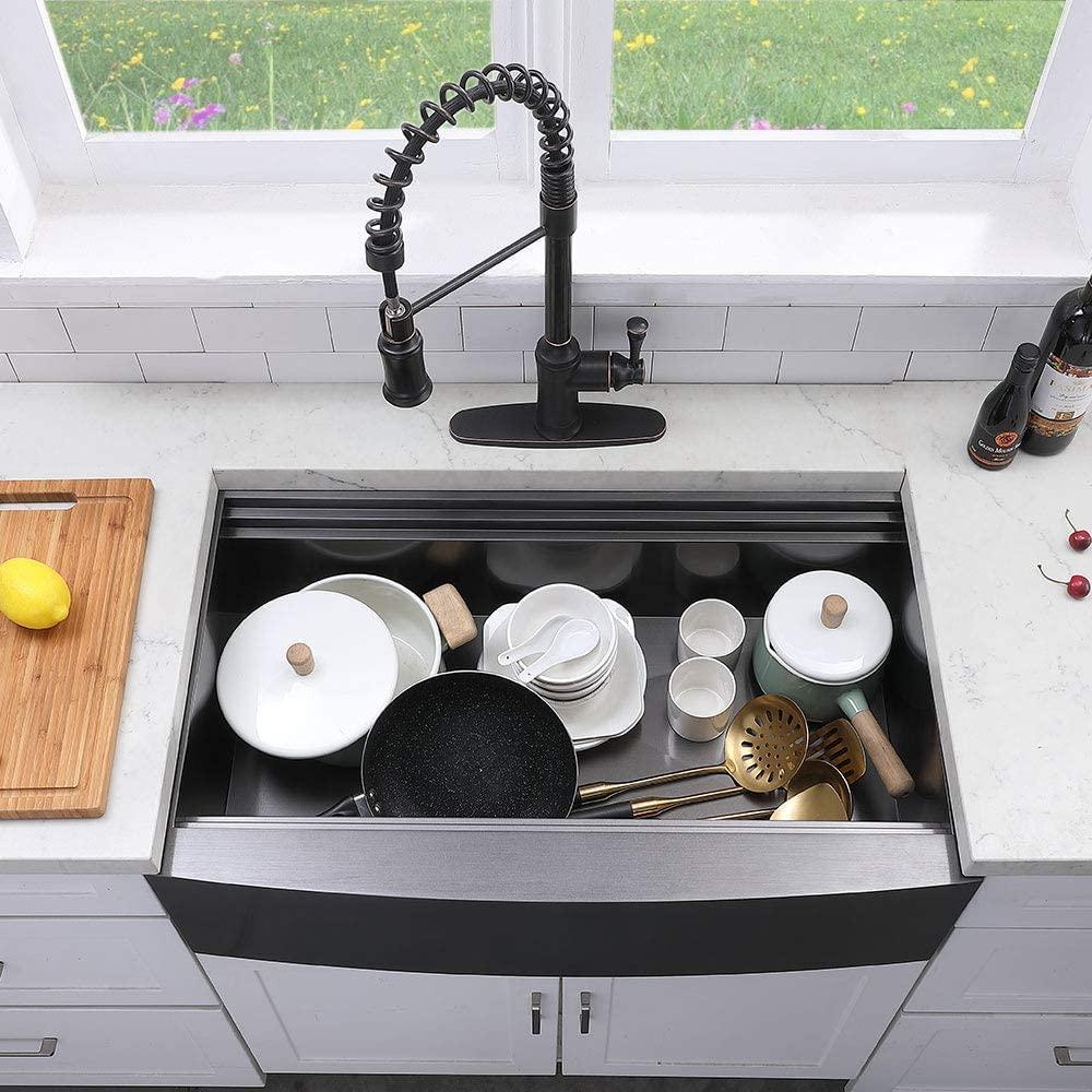 KRAUS Kore™ Workstation Farmhouse Apron Front 16 Gauge Single Bowl Kitchen Sink