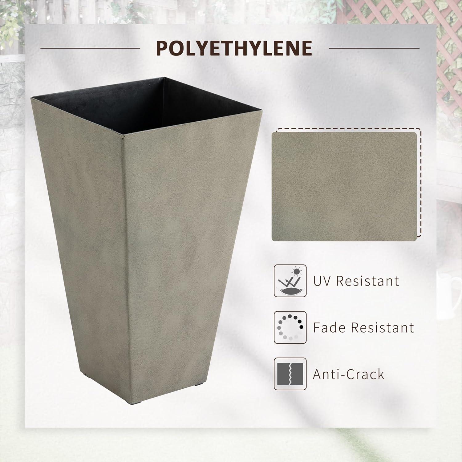 Set of 3 Tall Gray Polypropylene Square Planters with Drainage Hole