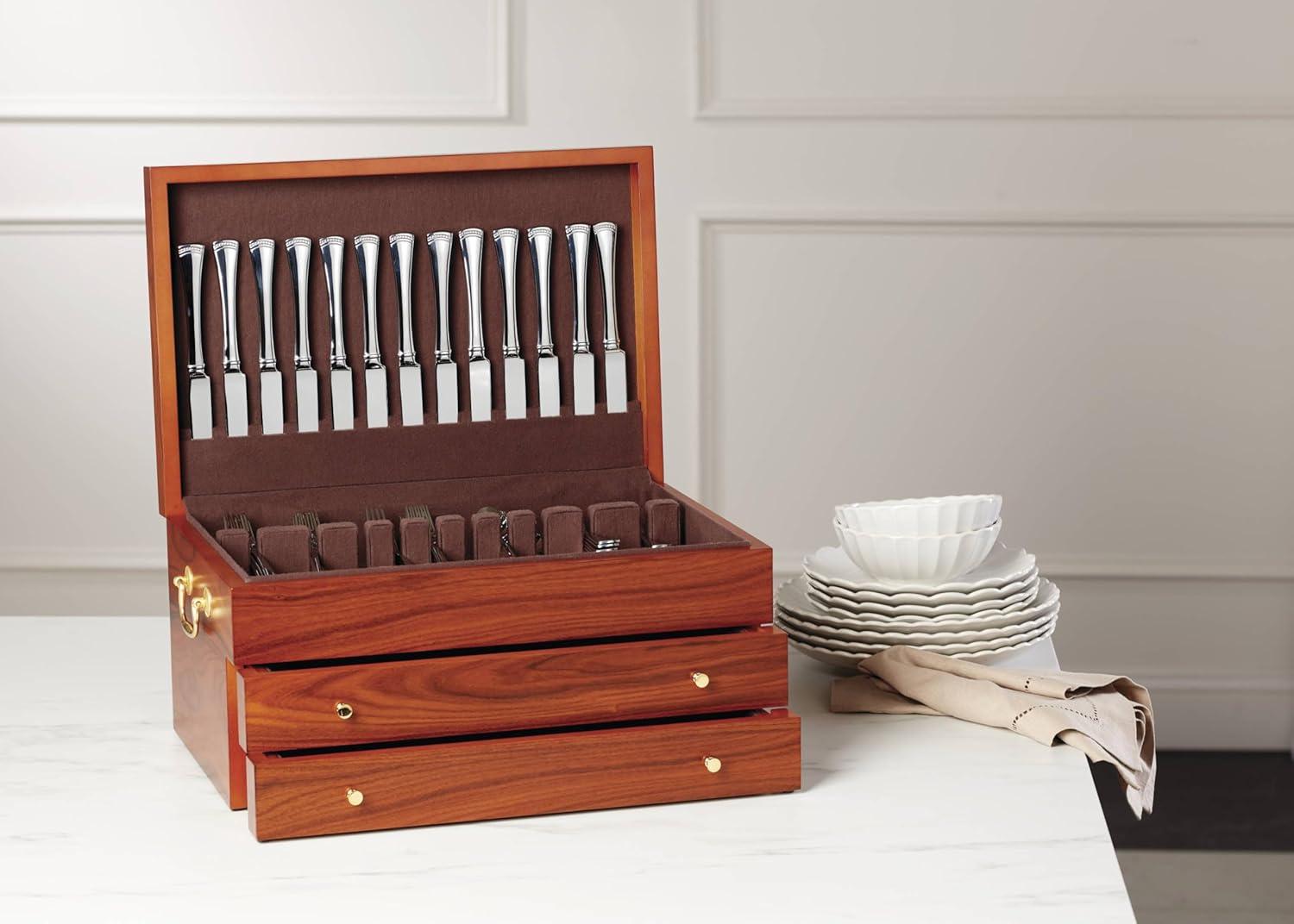 Rosewood and MDF Brown Flatware Chest with Gold Handles