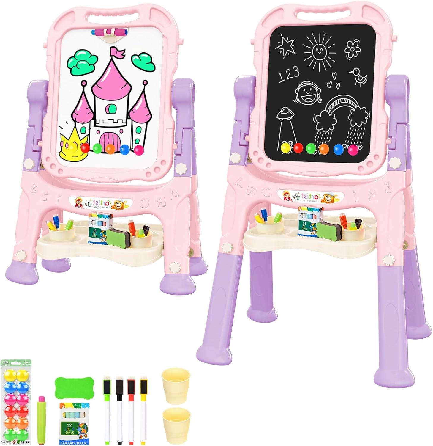 Pink Adjustable Freestanding Double-Sided Magnetic Art Easel