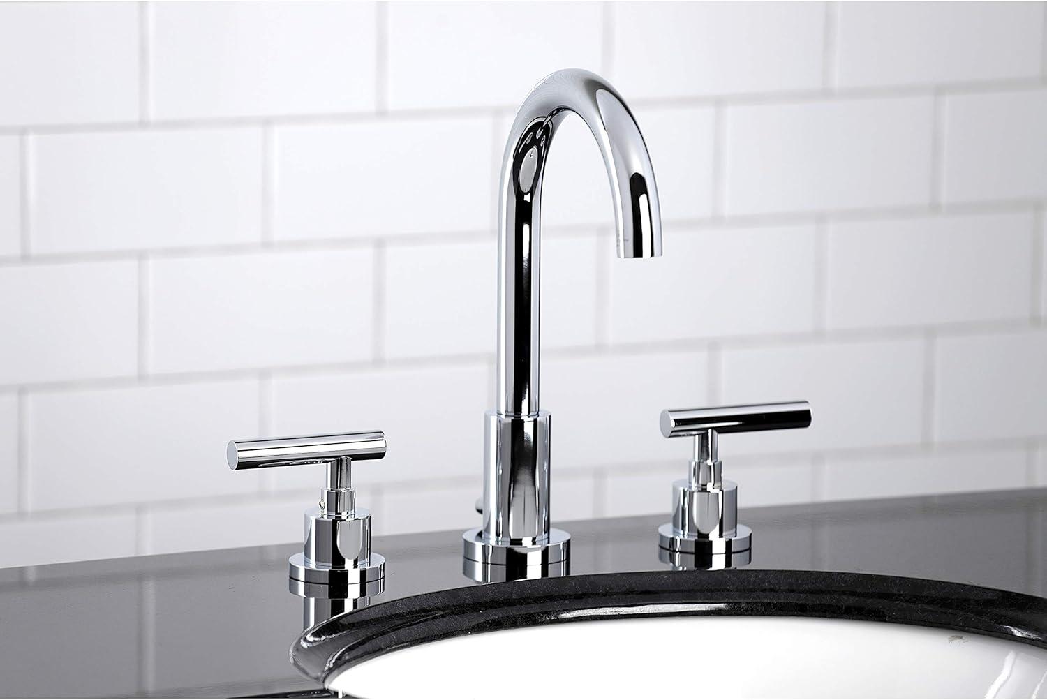 Kingston Brass Manhattan Two-Handle 3-Hole Deck Mount Widespread Bathroom Faucet with Brass Pop-Up Drain