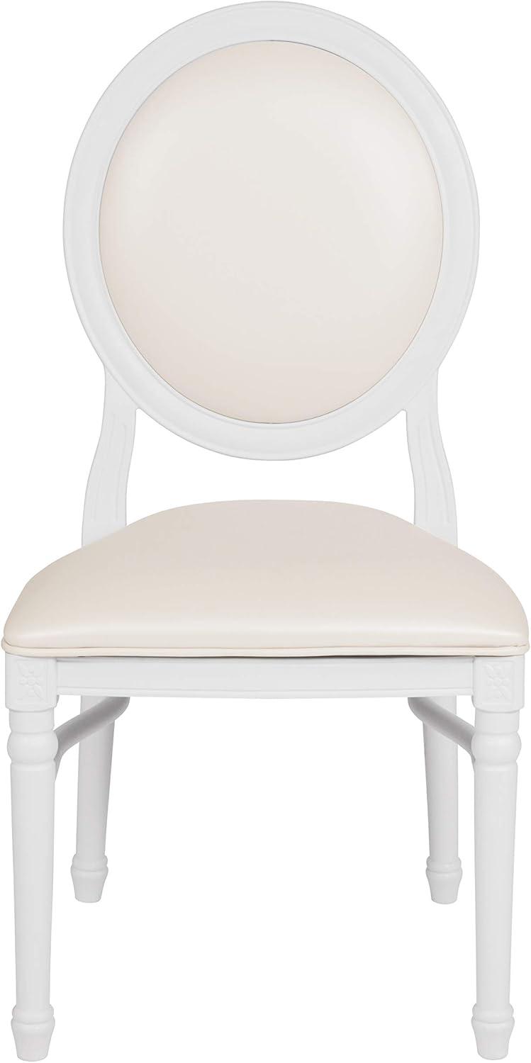 Elegant White Vinyl Upholstered King Louis Side Chair