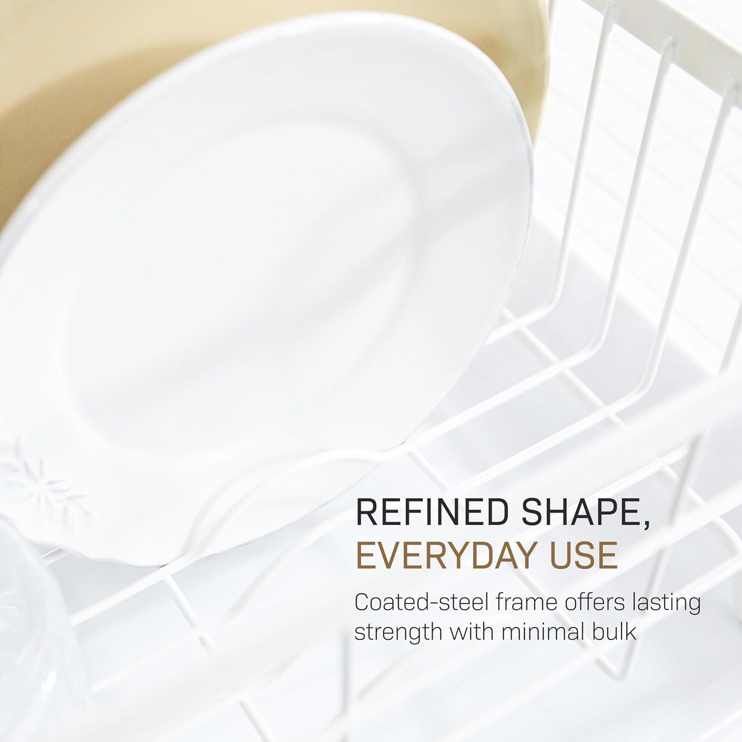 Yamazaki Tosca White Dish Rack with Wood Handles