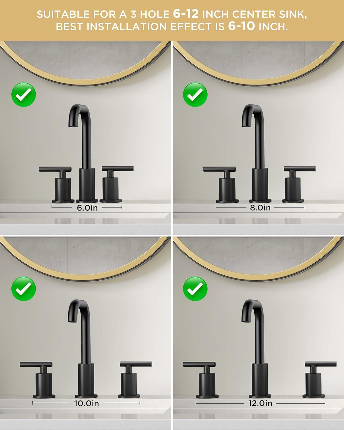 Matte Black 8" Widespread Bathroom Faucet with Pop-Up Drain