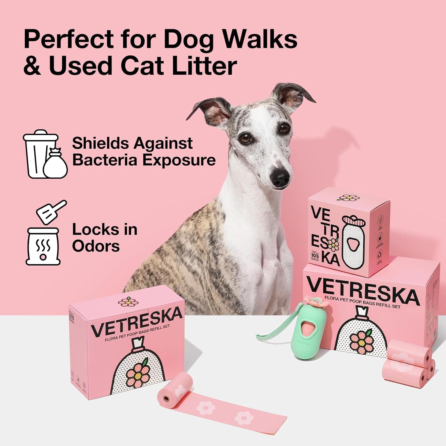 VETRESKA Dog Poop Bags Lavender Scented Pet Waste Bags Leak Proof & Extra Thick Waste Bags for Dog Walking and Cat Litter 300 Counts 20 Refill Rolls 9 * 13 inches C21