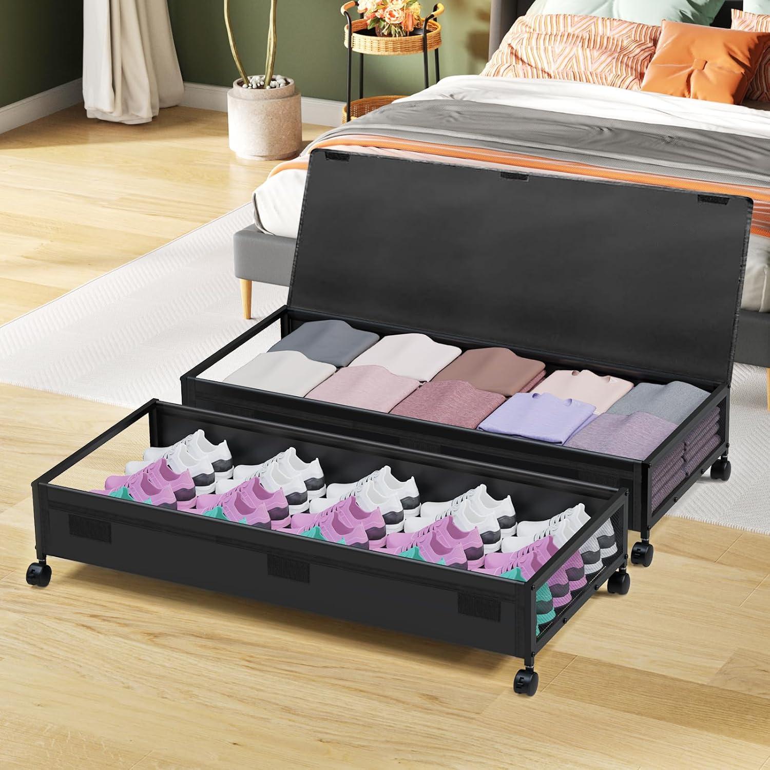 Rebrilliant 2Pack Lengthen Underbed Storage Containers with Wheels