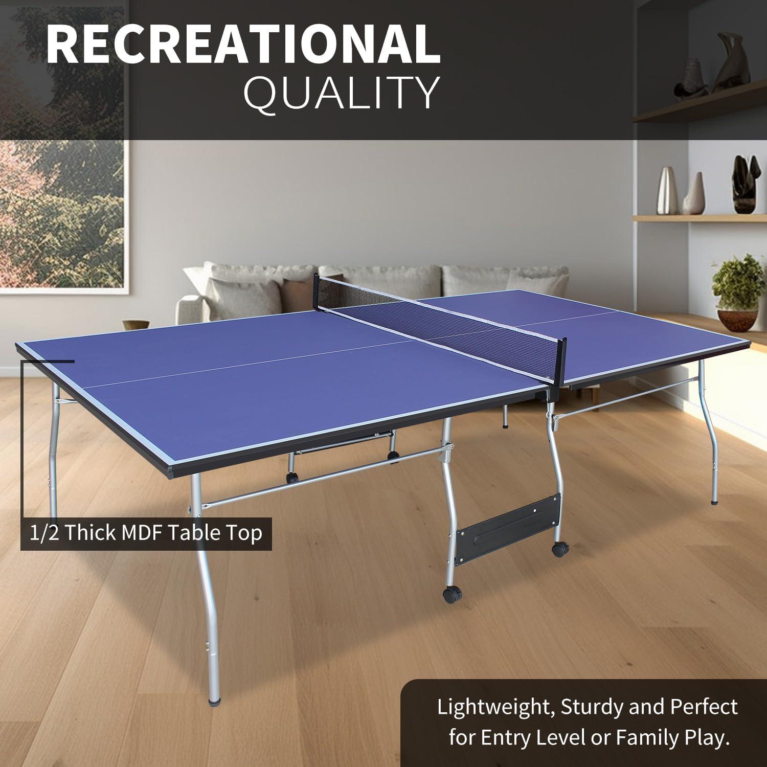 8ft Blue Aluminum Foldable Outdoor Table Tennis Set