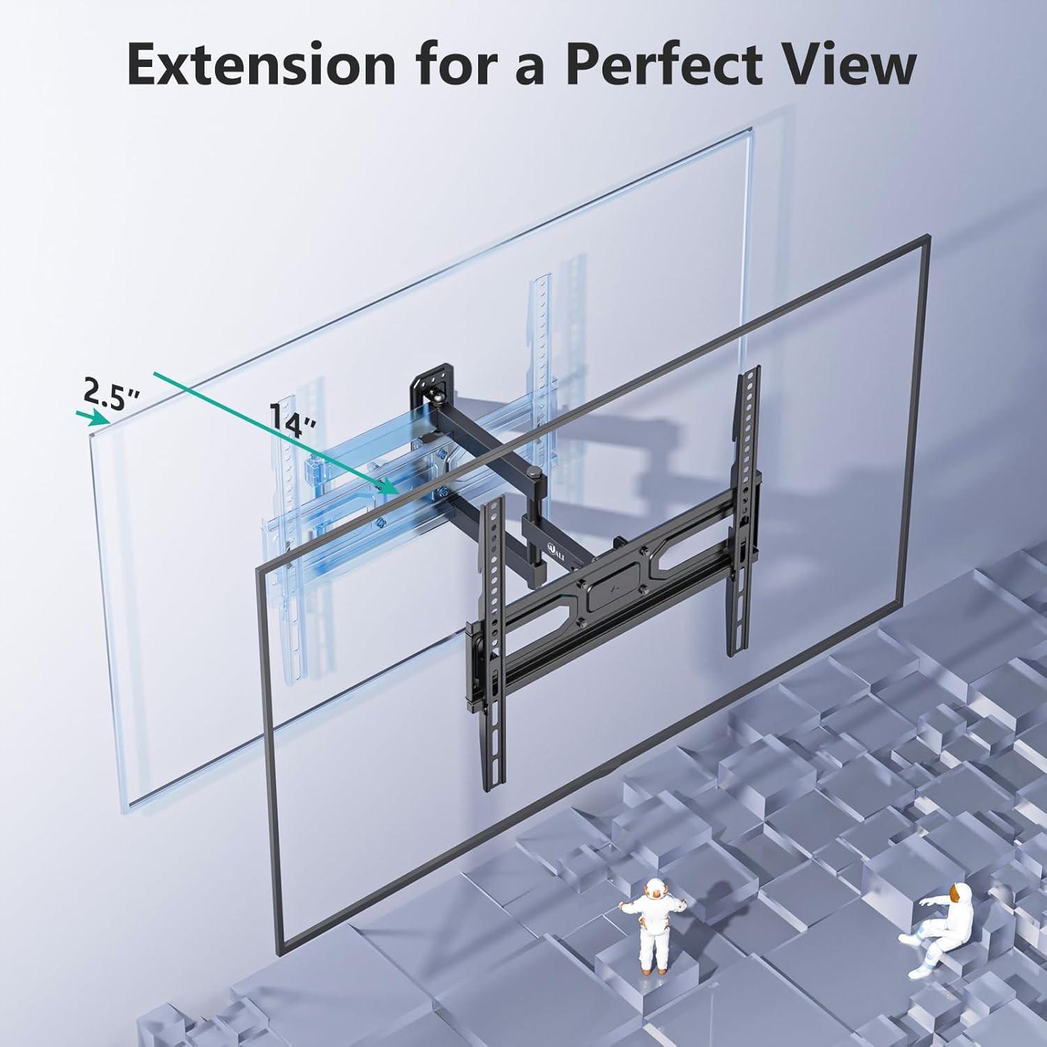 WALI TV Wall Mount for 32-55 inch Flat/Curved TVs, Full Motion Articulating Arm Corner TV Mount for LED,LCD,OLED Screens up to 77lbs, VESA 400x400mm (FTM-1), Black