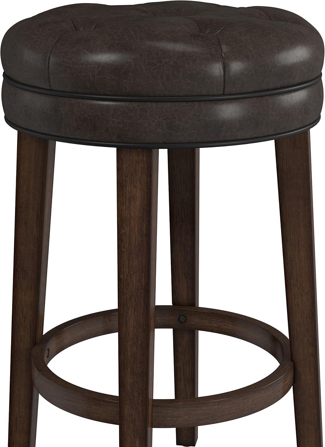 Dark Brown Backless Swivel Wood Bar Stool