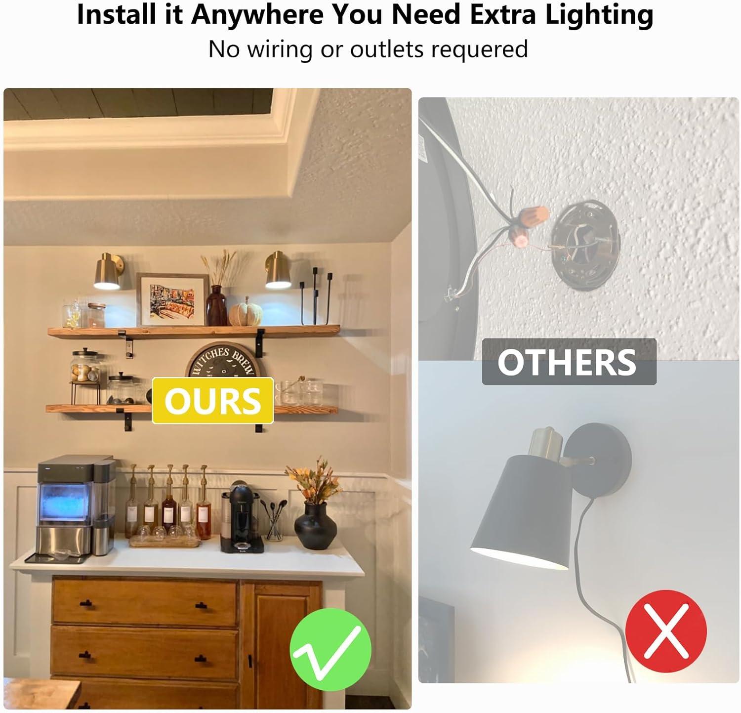 Battery Operated Wall Sconce Set of Two, Modern with Remote Control Dimmable Wall Lighting Indoor