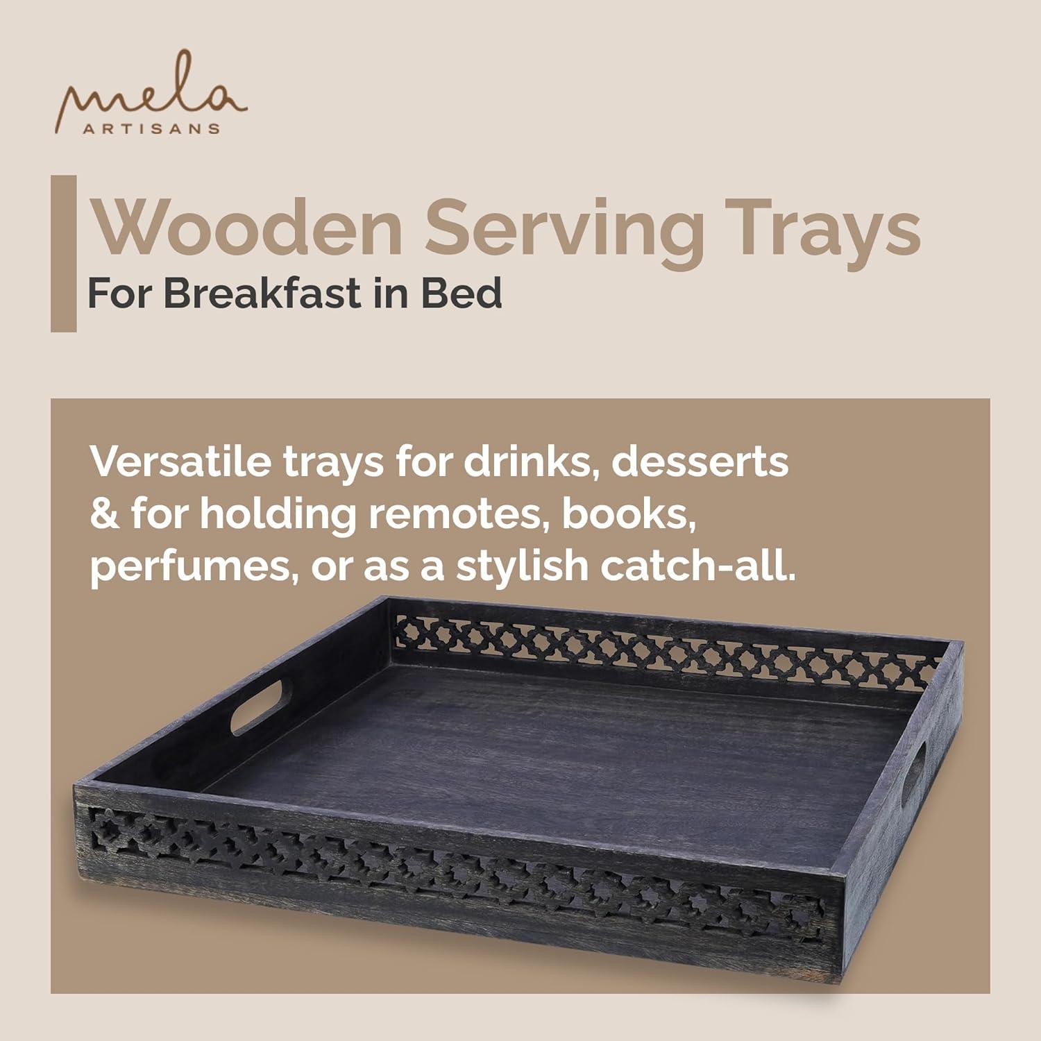 Mela Artisans Rustic Black Trellis Ottoman Decorative Tray