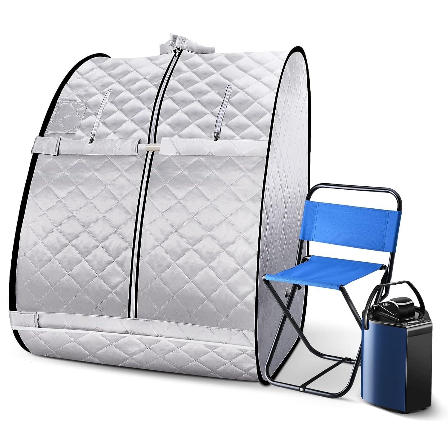 Portable Sauna, Sauna Box for Home, Personal Steam Sauna, Foldable Sauna with 3L, up to 90min,800W Steam Sauna Generator with Safety Protection, Remote Control & Portable Chair, UL Certified