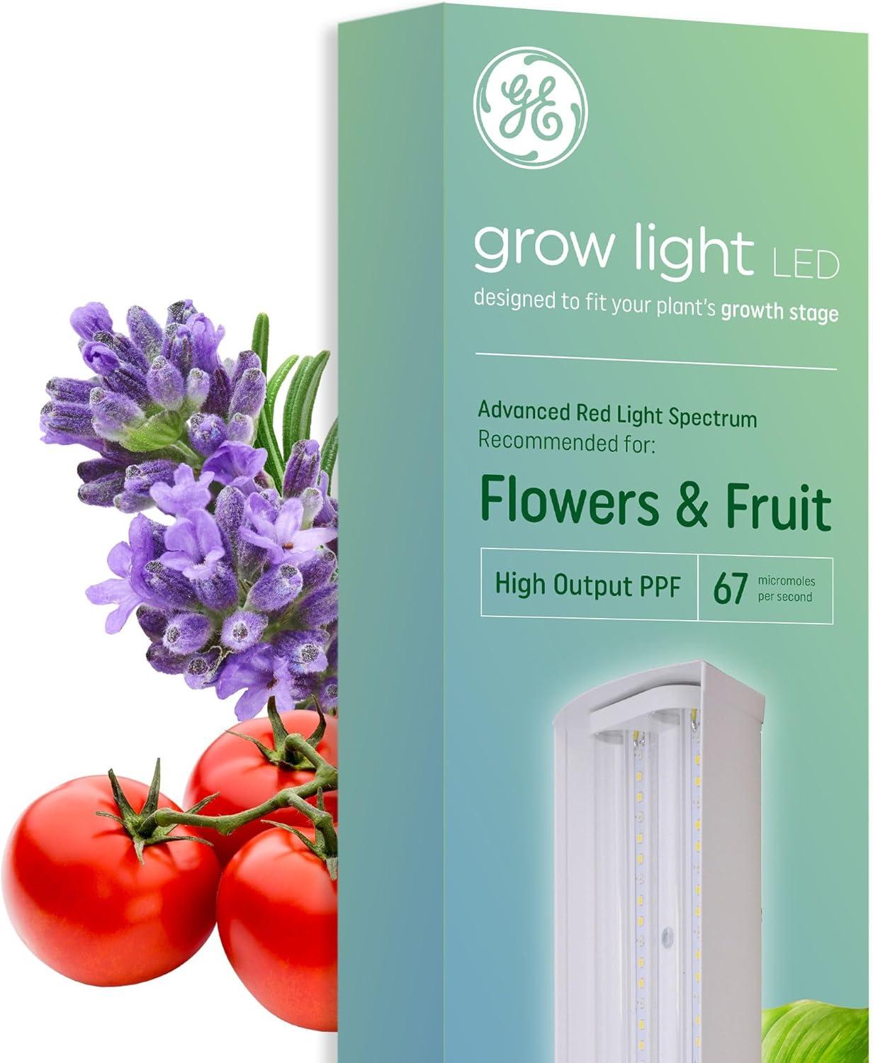 GE Grow Light Fixture for Flowers and Fruit 2'': LED, 40W, 2000 Lumens, Non-Standard Shape, 24'' Bulb, Suitable for Damp Locations