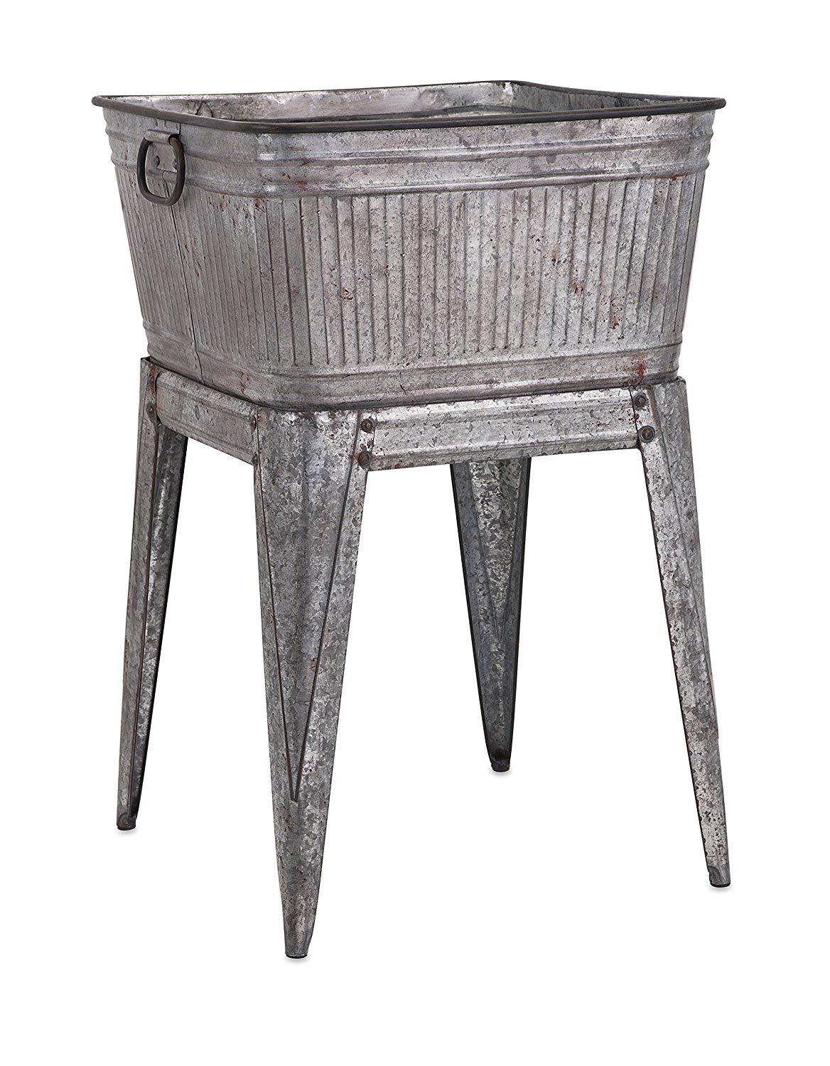 Gray Galvanized Metal Beverage Tub on Stand, 32-inch Height