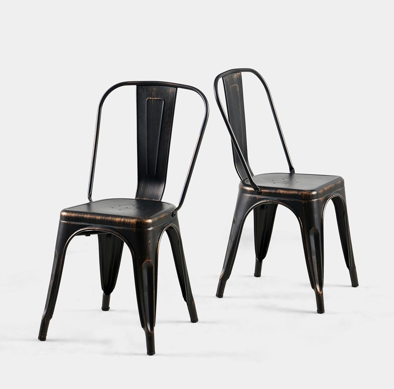 SOLEGGIATA Juego de 2 Sillas de Comedor de Metal Hierro Apilable Exterior/vintage/cocina Restaurante Mate Medianoche Negro