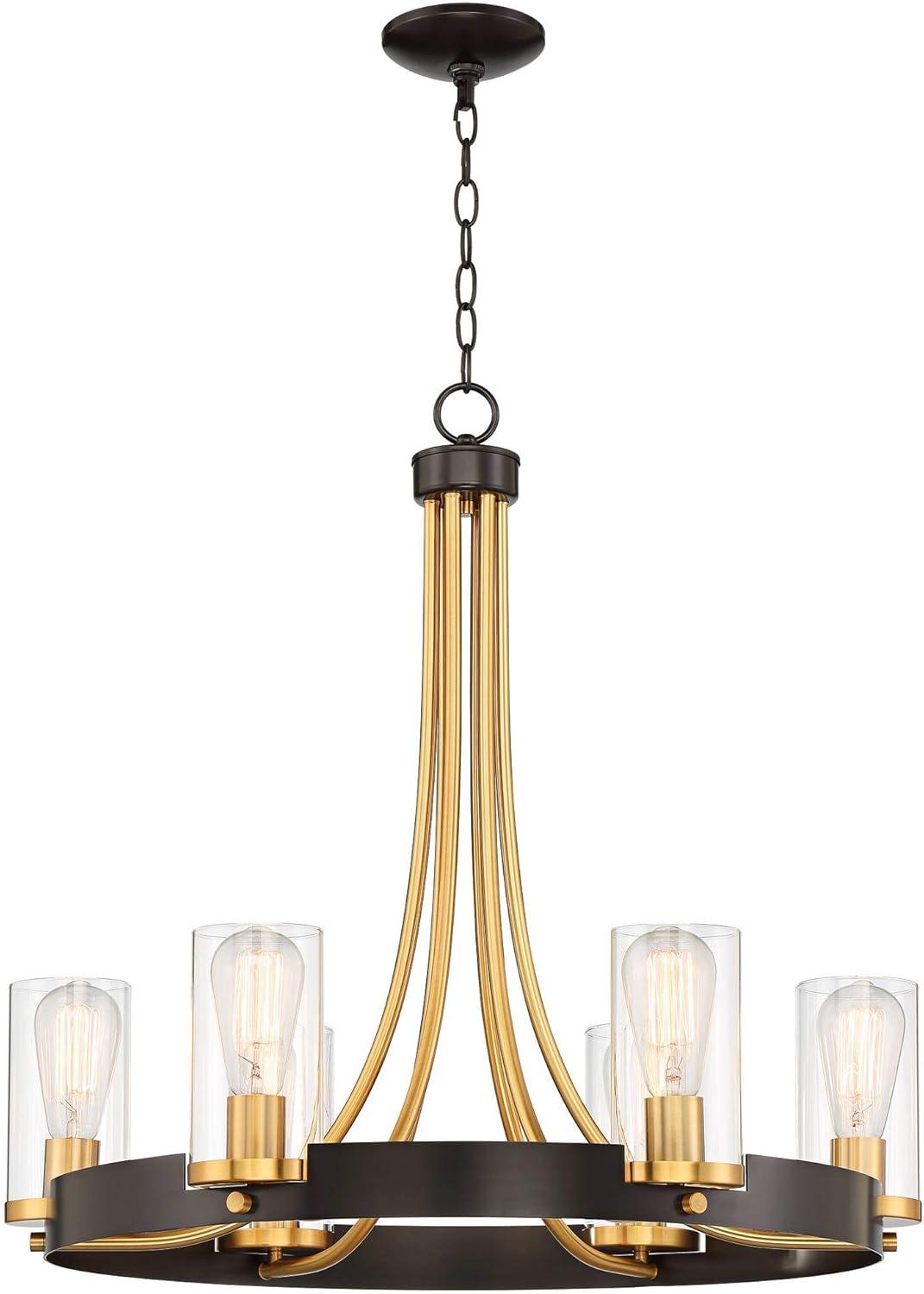 Stiffel Ferrers Dark Bronze Gold Chandelier 26" Wide Clear Glass Shade 6-Light Fixture for Dining Room House Foyer Kitchen Island Entryway Bedroom