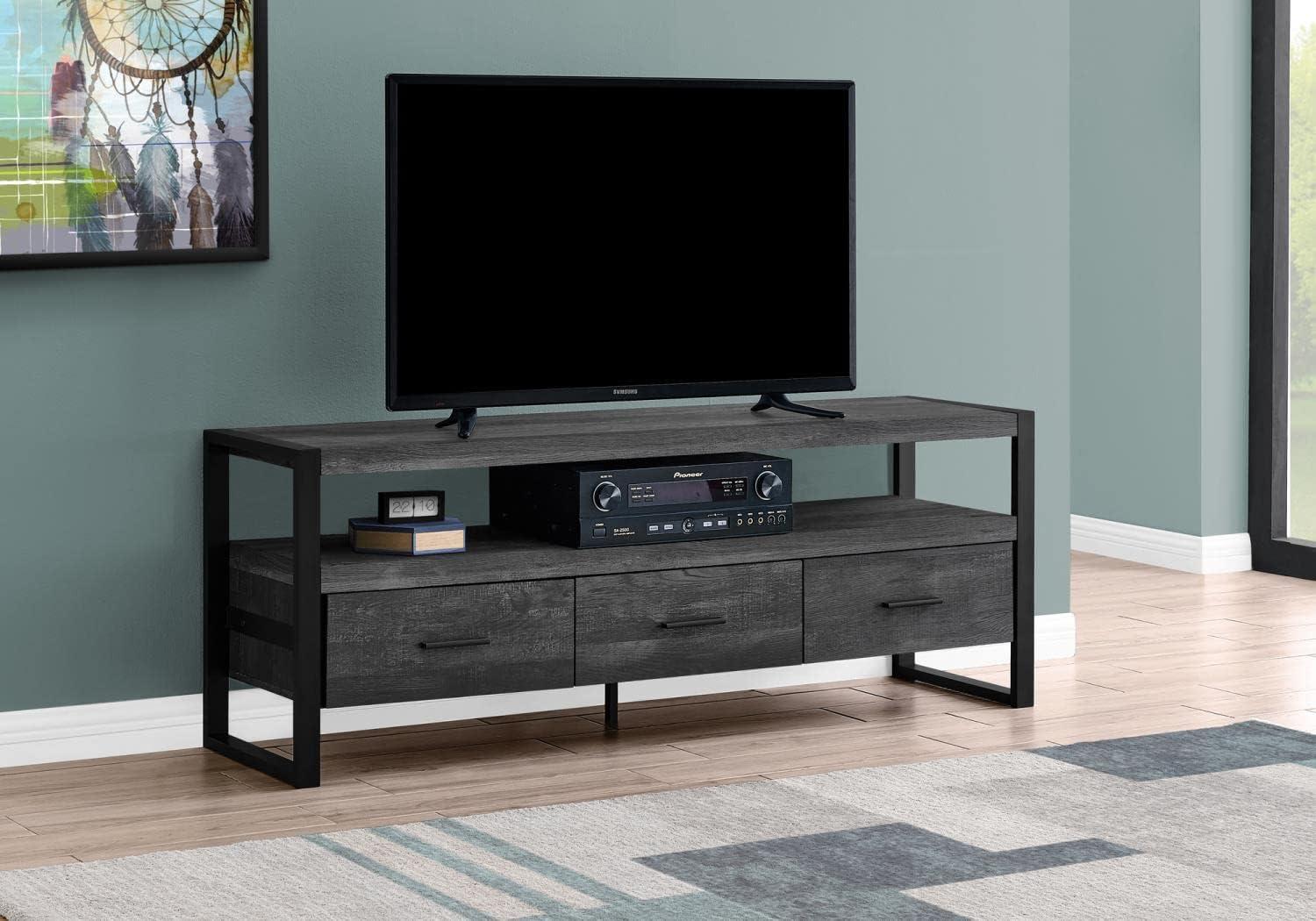 Contemporary Black TV Stand with 3 Drawers and Open Shelf