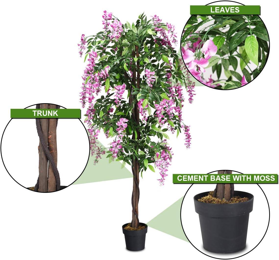Primrue 6FT Artificial Wisteria Trees, Fake Wisteria Trees in Nursery Planters, Green Simulated Floor Plants, Indoor and Outdoor Decorations