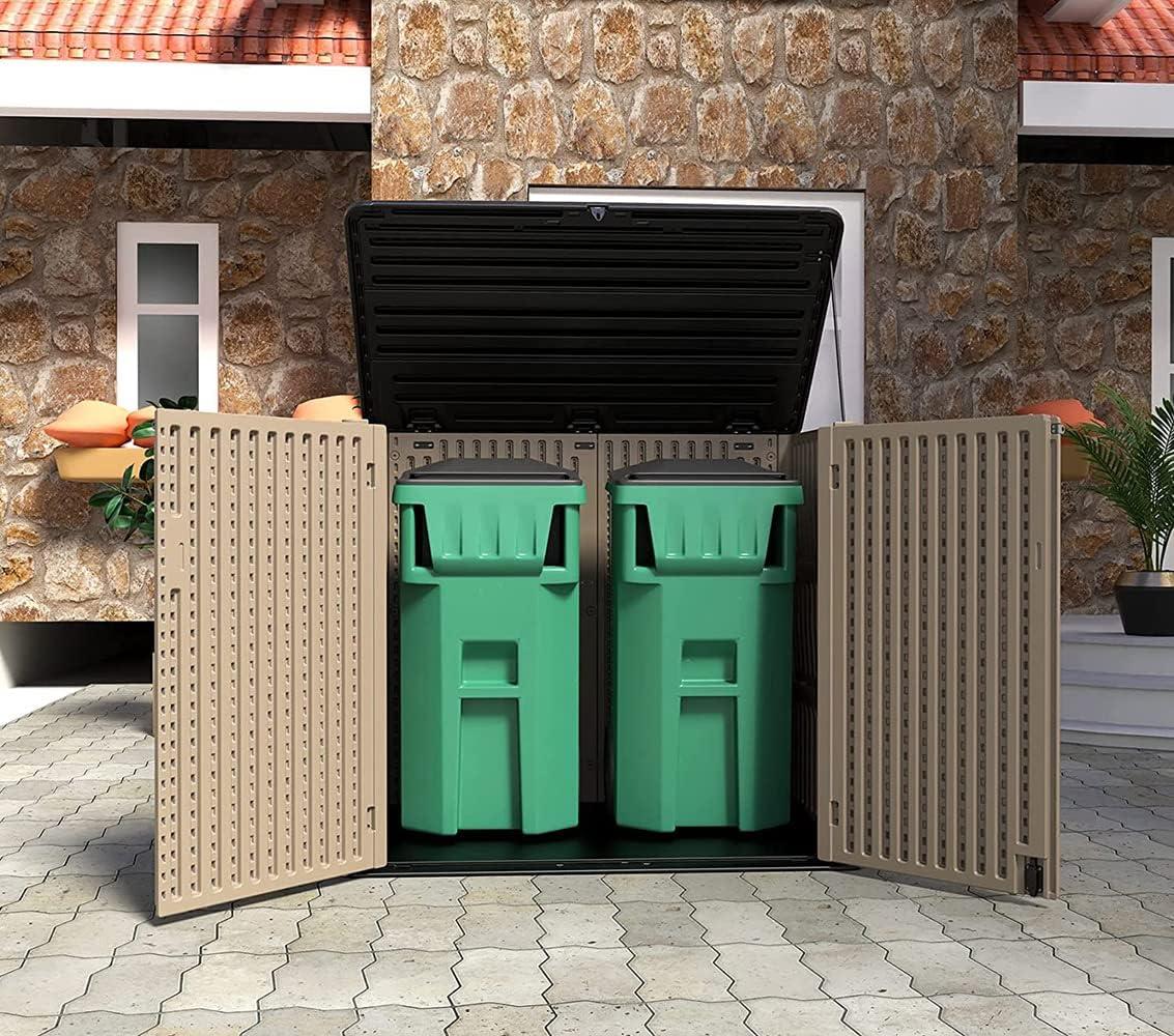 Large Brown Resin Outdoor Storage Shed with Shelving