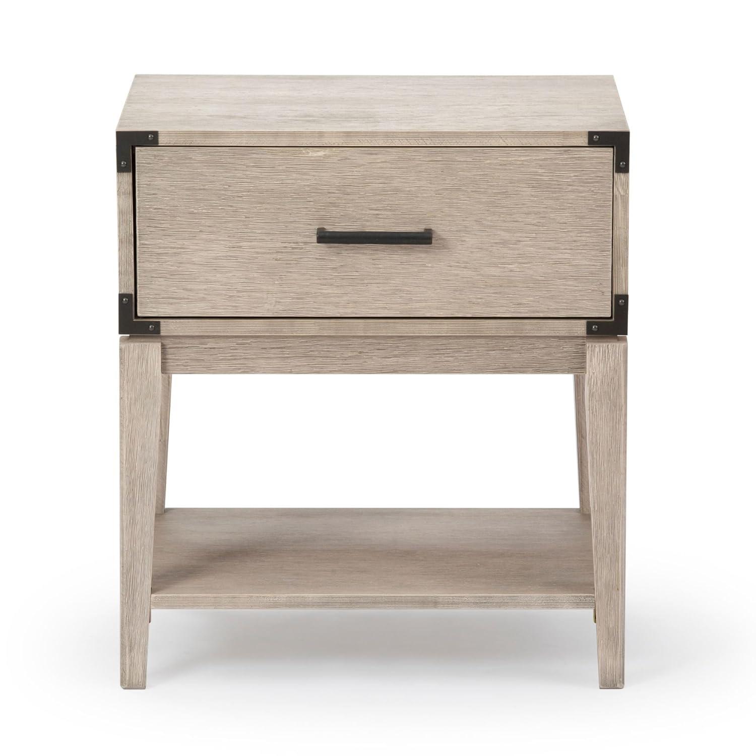 Plank+Beam Solid Wood Nightstand with 1 Drawer, Contemporary Side Table for Bedroom, Seashell Wirebrush