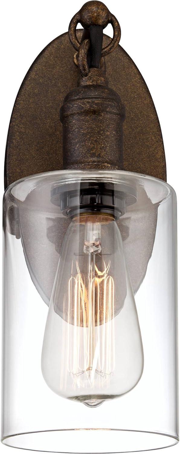 Franklin Iron Works Cloverly Industrial Rustic Wall Light Sconce Bronze 4 1/2" Fixture LED Clear Glass for Bedroom Bathroom Vanity Reading Living Room