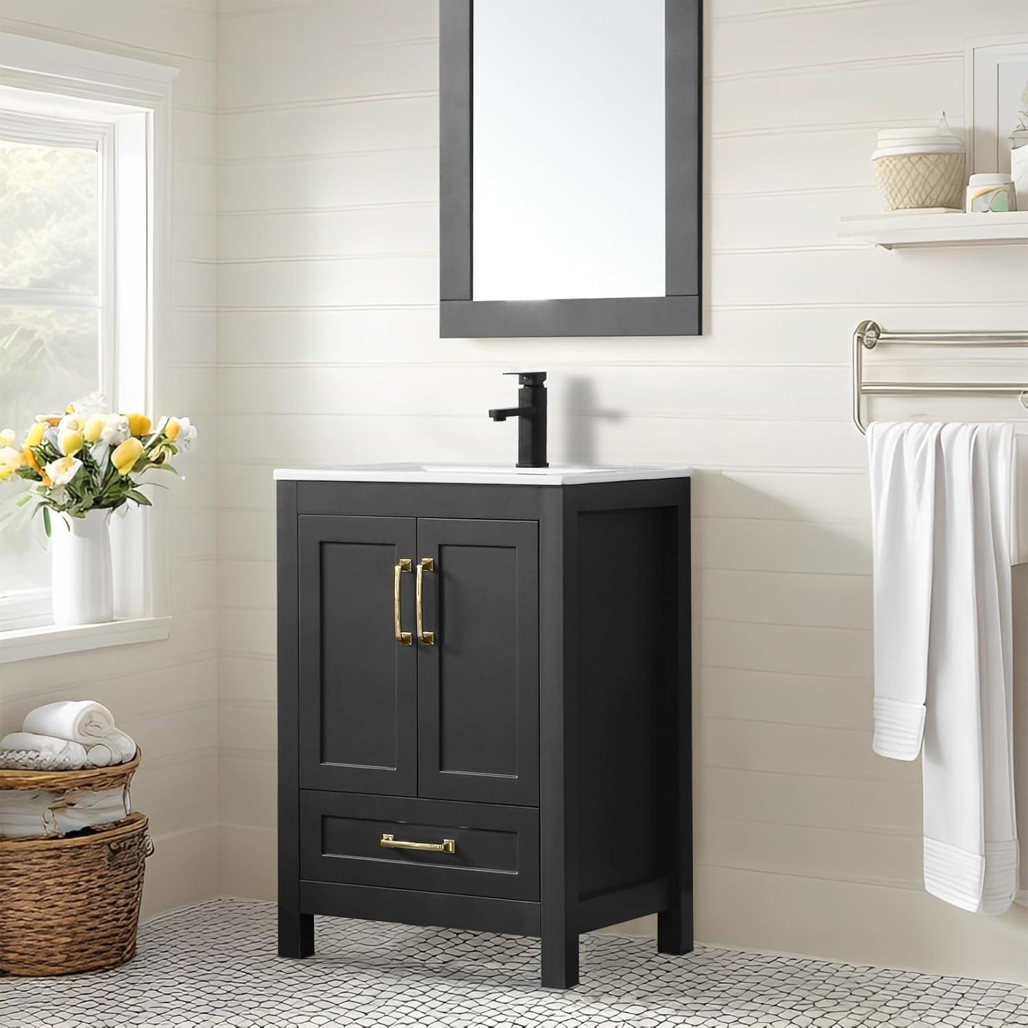 Eclife 18" Black Bathroom Vanity Set with Ceramic Sink Top, Water Saving Faucet Drain