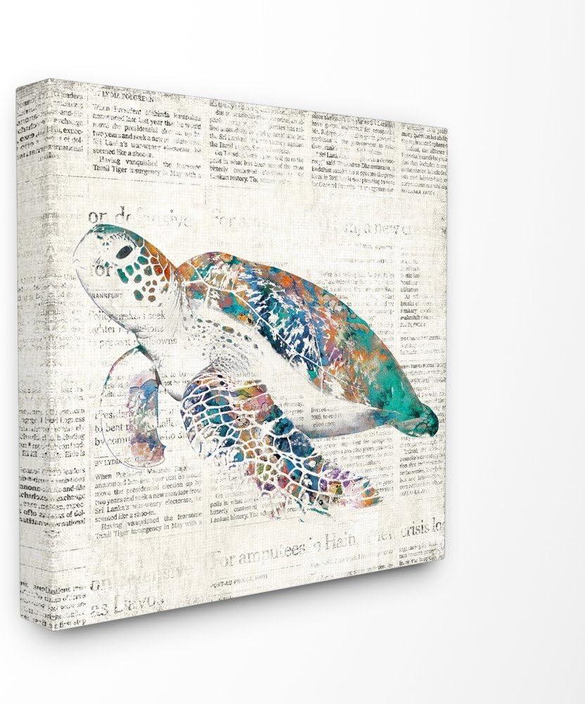 Stupell Sea Turtle on Aged Newspaper Canvas Art, 30 x 30