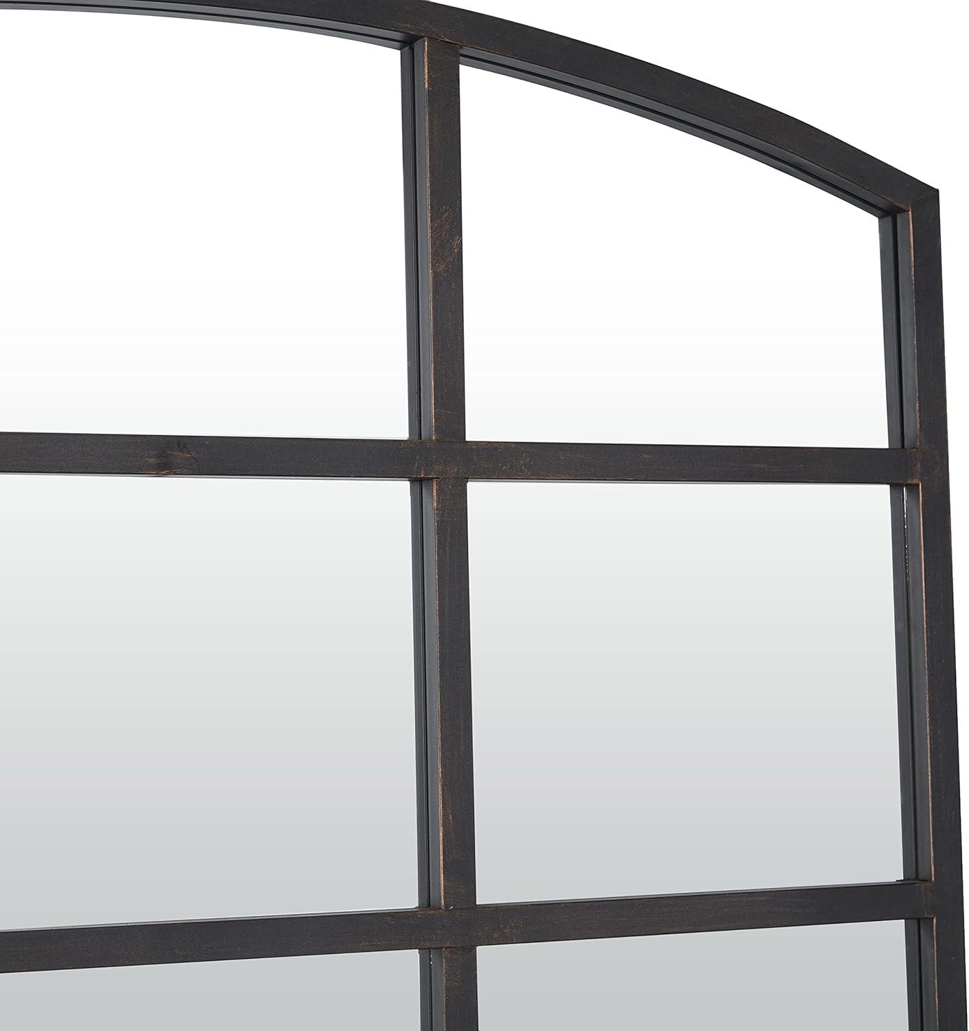 DecMode Geometric Window Pane Arch Wall Mirror, 36" W x 48"H, Dark Brown Finish