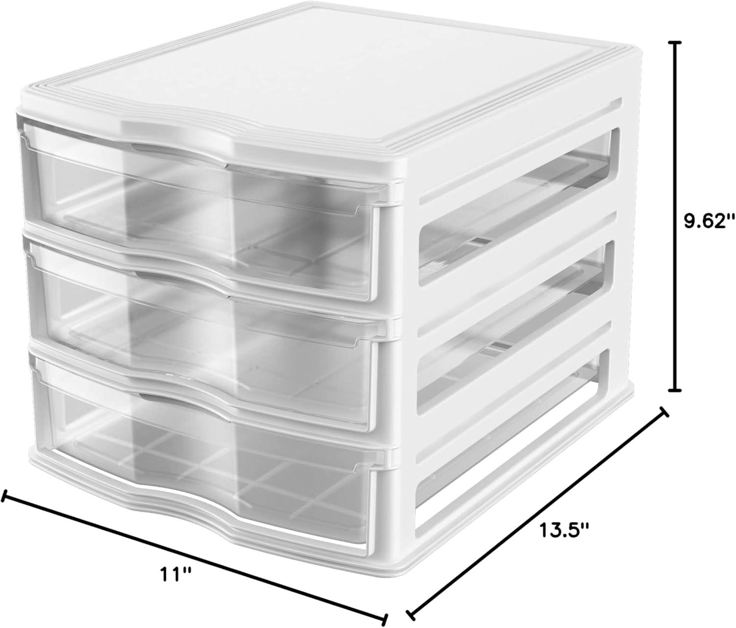 White 3 Drawer Stackable Plastic Storage Organizer