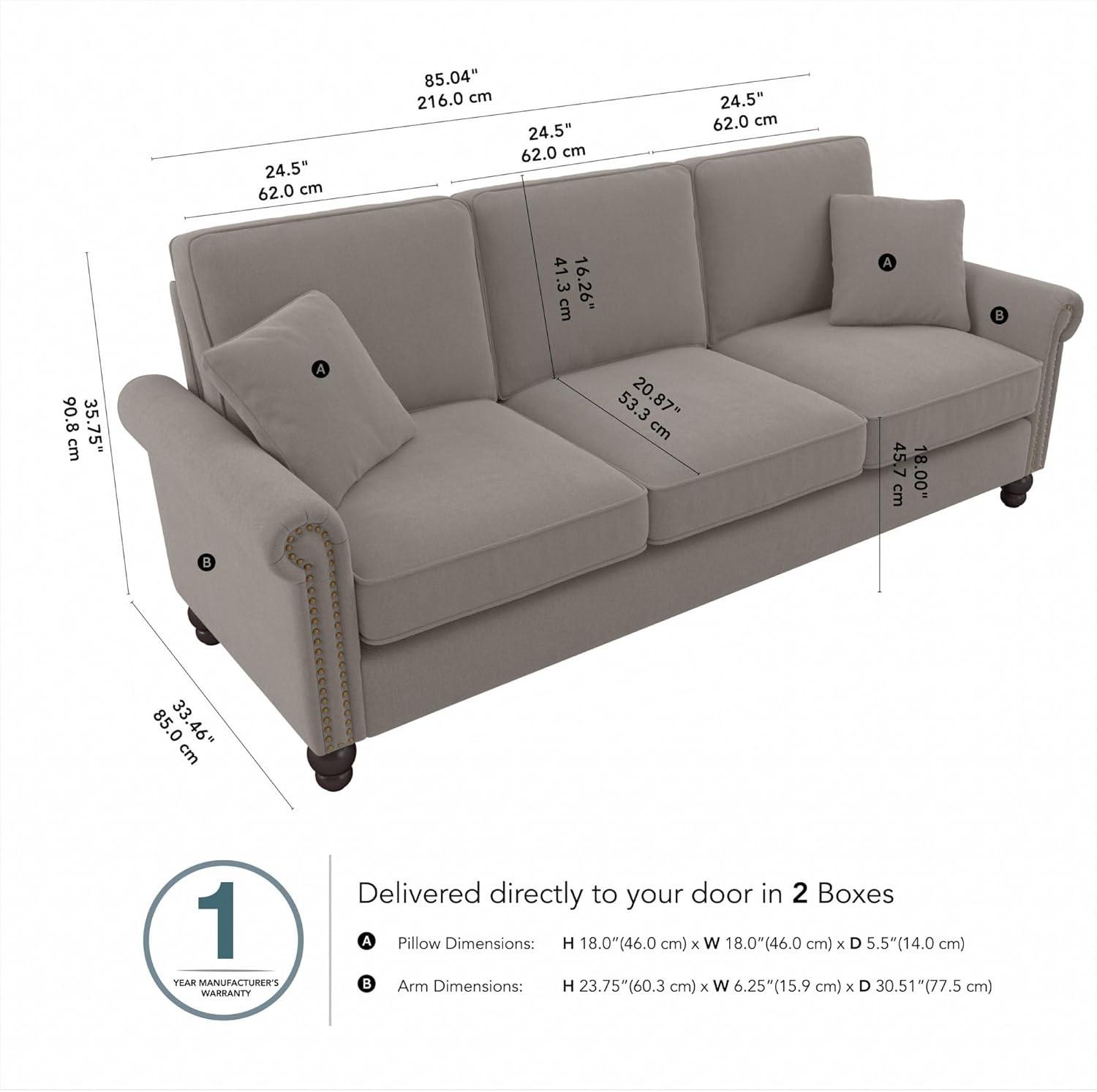 Coventry 85W Large Living Room Sofa in Charcoal Gray Herringbone Fabric