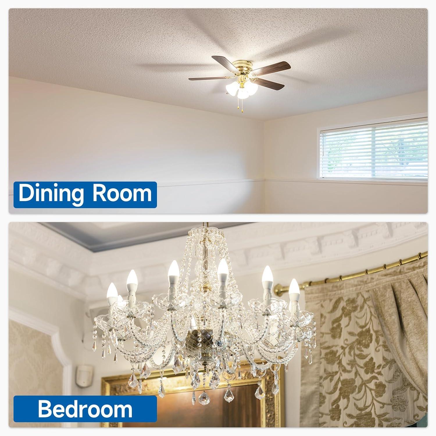 12 Pack A15 Ceiling Fan Light Bulbs 40W 5000K Daylight LED E12 Candelabra Small Base Light Bulbs, Non-Dimmable