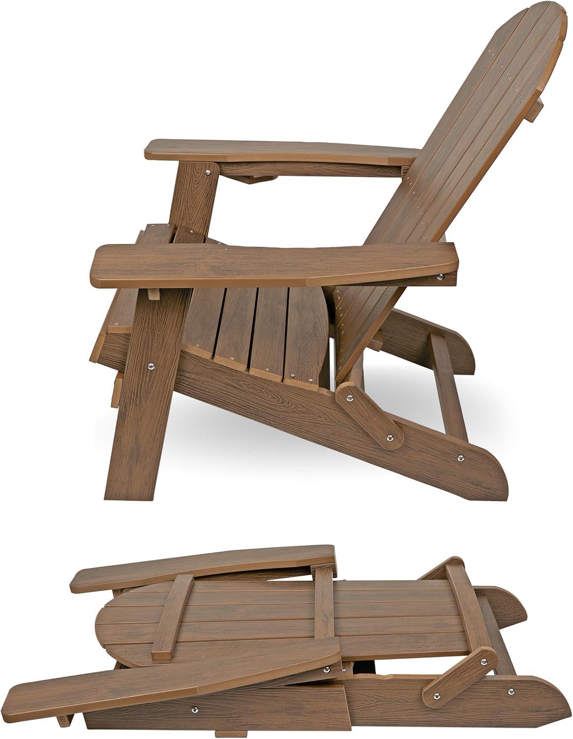 Teak Folding Adirondack Chair with Cup Holder and Ottoman