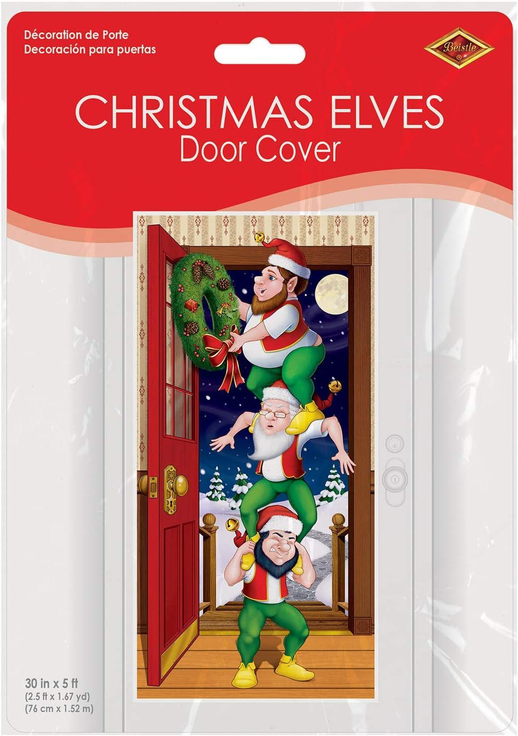 Beistle Christmas Elves Door Cover, 5' x 30", (2/Pkg) Multicolored