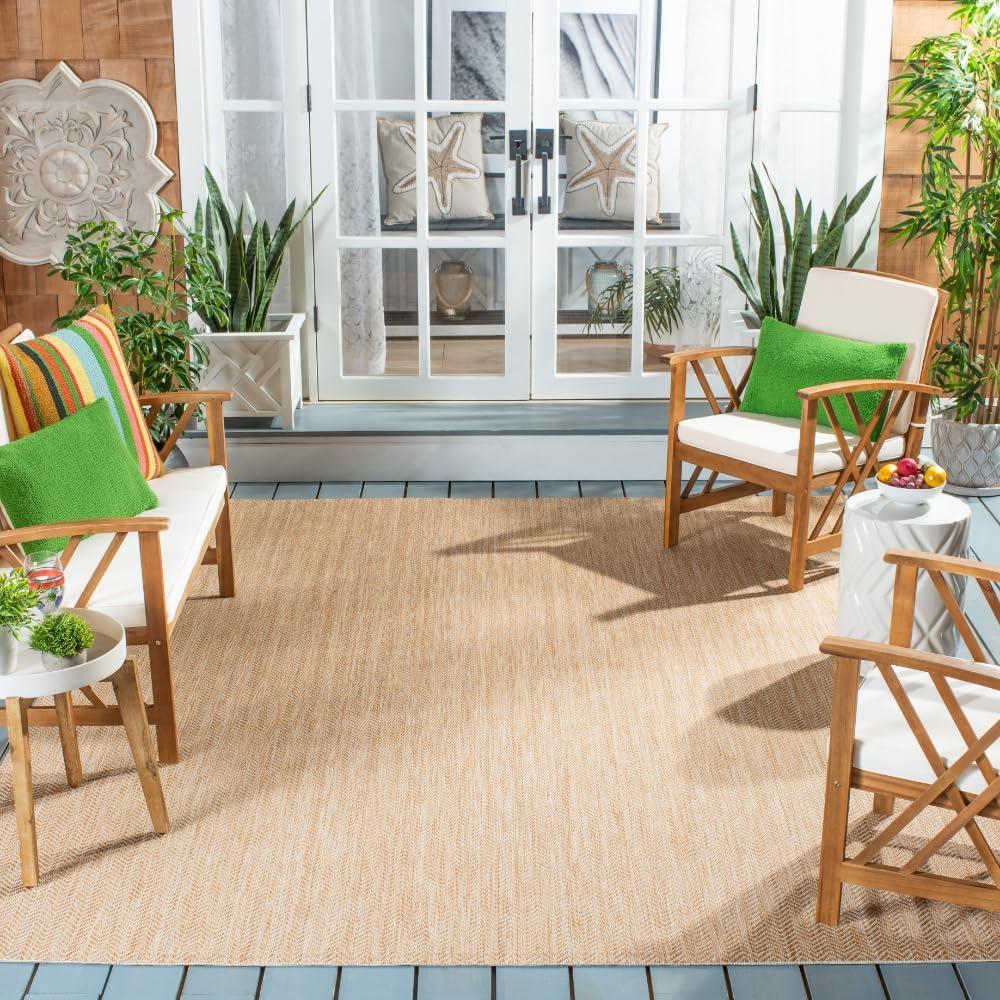 SAFAVIEH Courtyard Morven Chevron Stripes Indoor/Outdoor Area Rug, 9' x 12', Natural/Cream