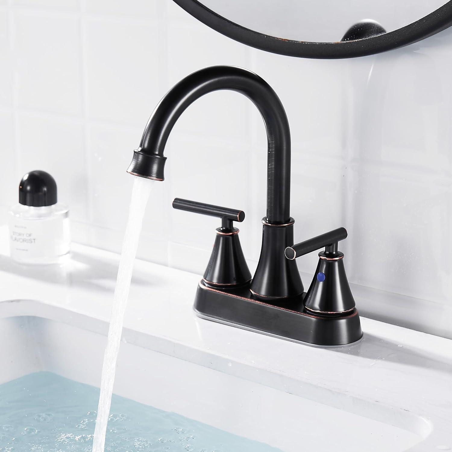 Oil Rubbed Bronze 4-Inch 2-Handle Stainless Steel Bathroom Faucet