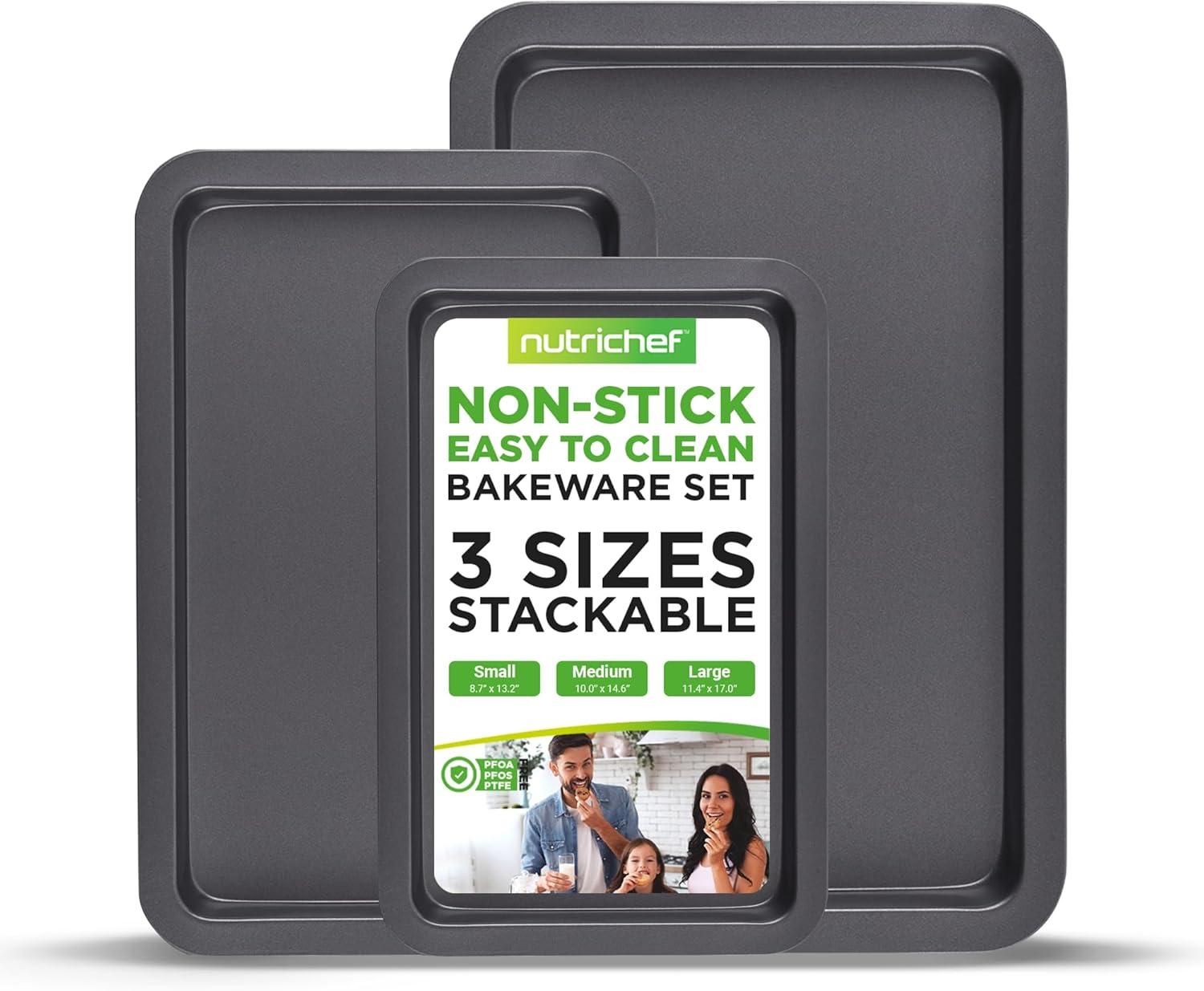 NutriChef Black Carbon Steel Non-Stick Cookie Sheet Set