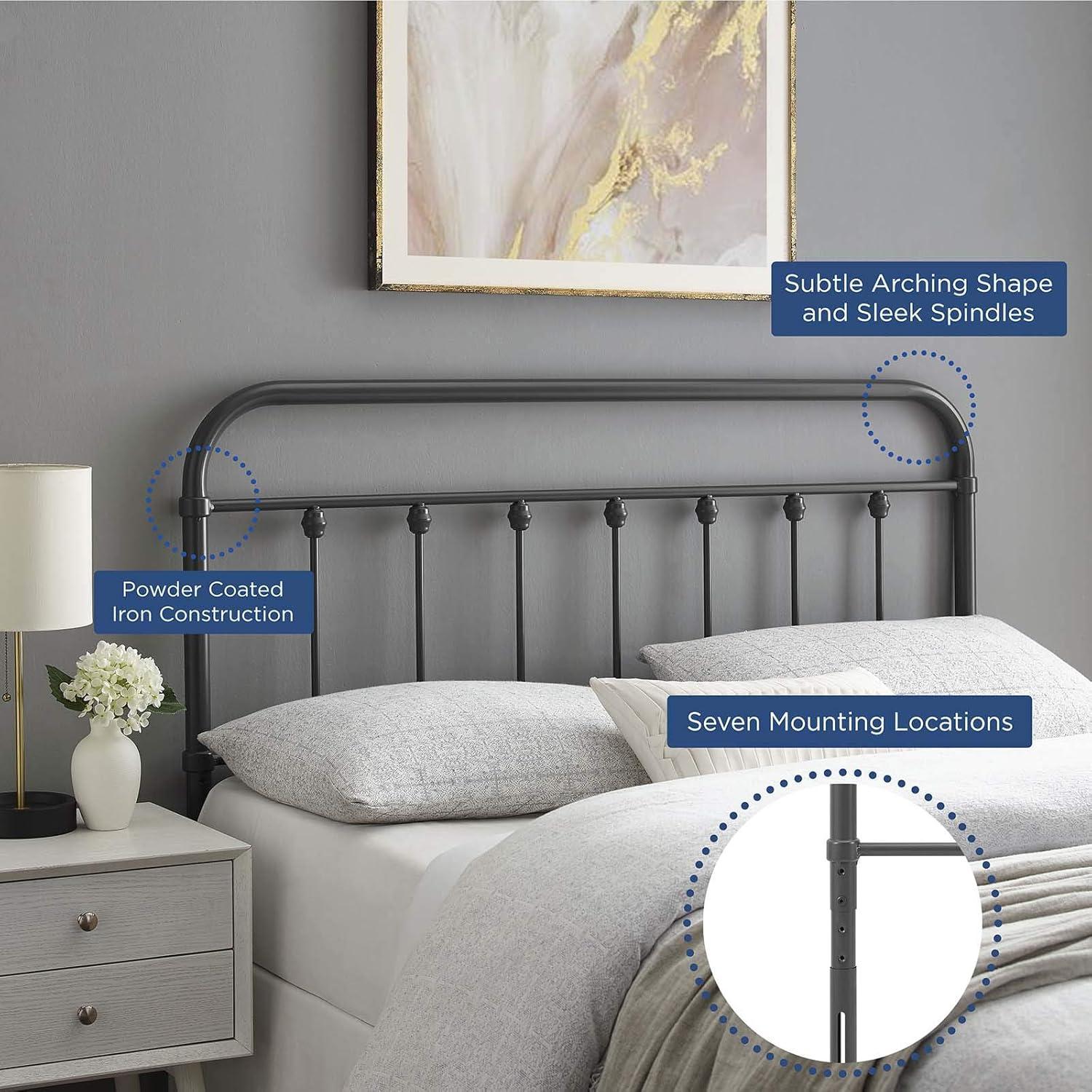 Modway Sage Modern Farmhouse Metal Adjustable Height Headboard, Twin, Gray