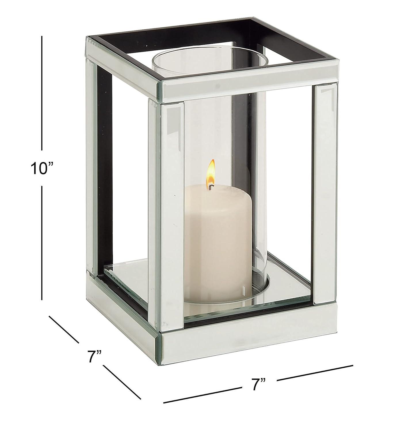 House of Hampton® Glass Pillar Silver Hurricane Lamp with Mirrored Accents