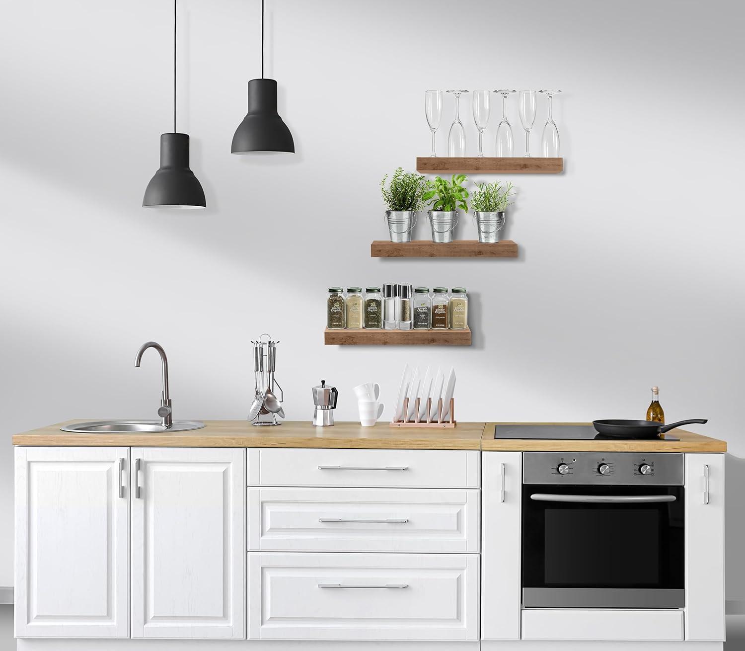 3 Pack 16 Inch Sorbus Rustic Floating Shelves - for Bedroom, Kitchen, Living Room, Office - Floating Shelf for Trophies, Books, Frames, etc