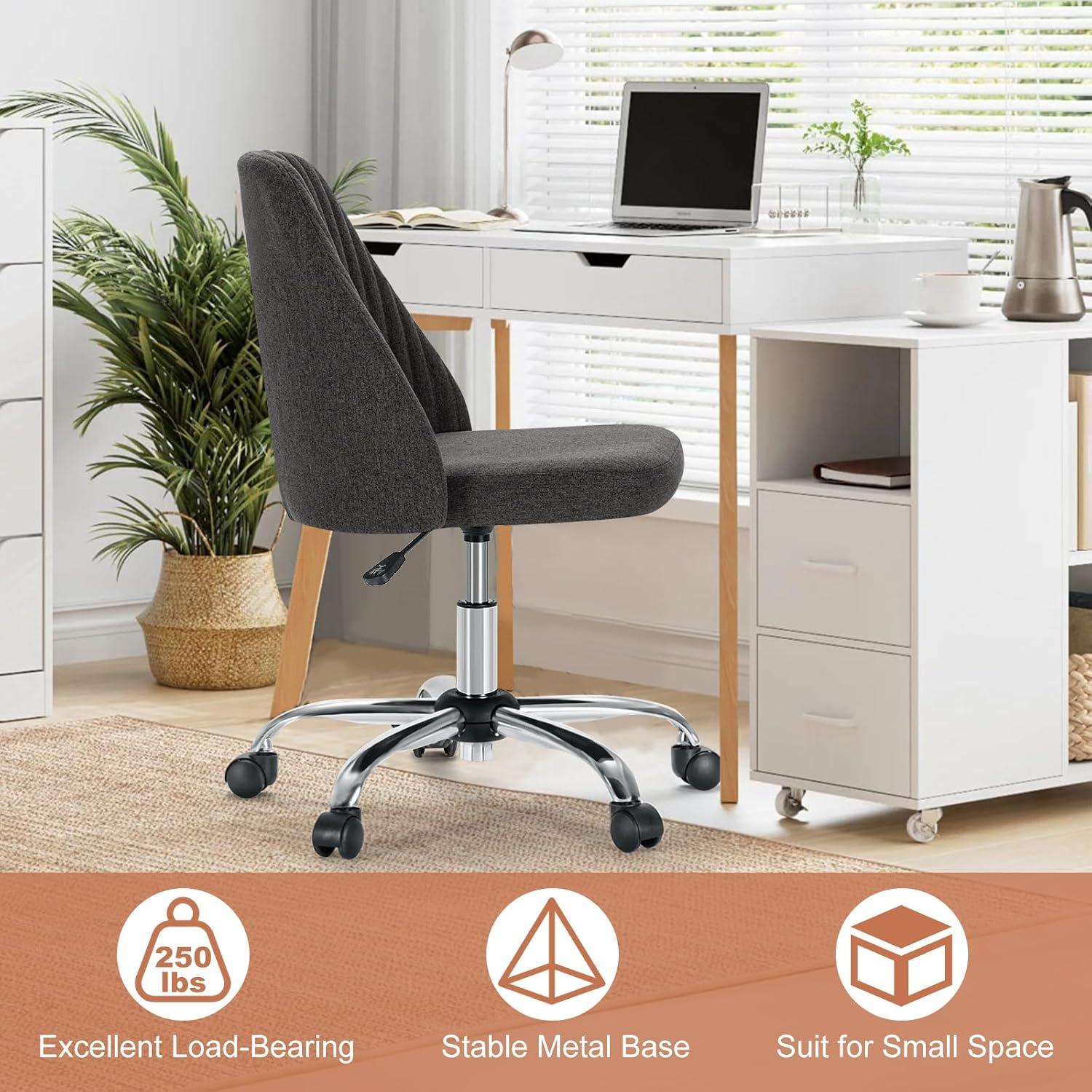 Dark Grey Armless Adjustable Task Chair with Wood Base