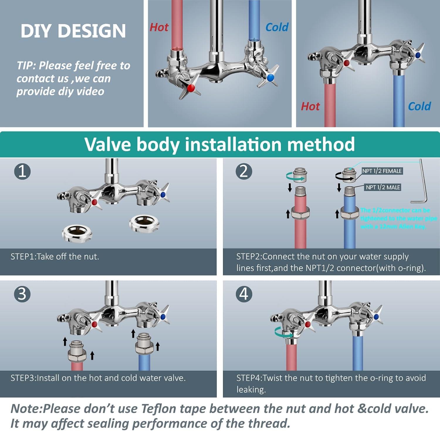 Aolemi Wall Mount Outdoor Shower Kit,Outdoor Shower Fixtures Faucet System with Handheld Spray,Double Handle 6 Inch Center Exposed Shower with Shower Head Polish Chrome