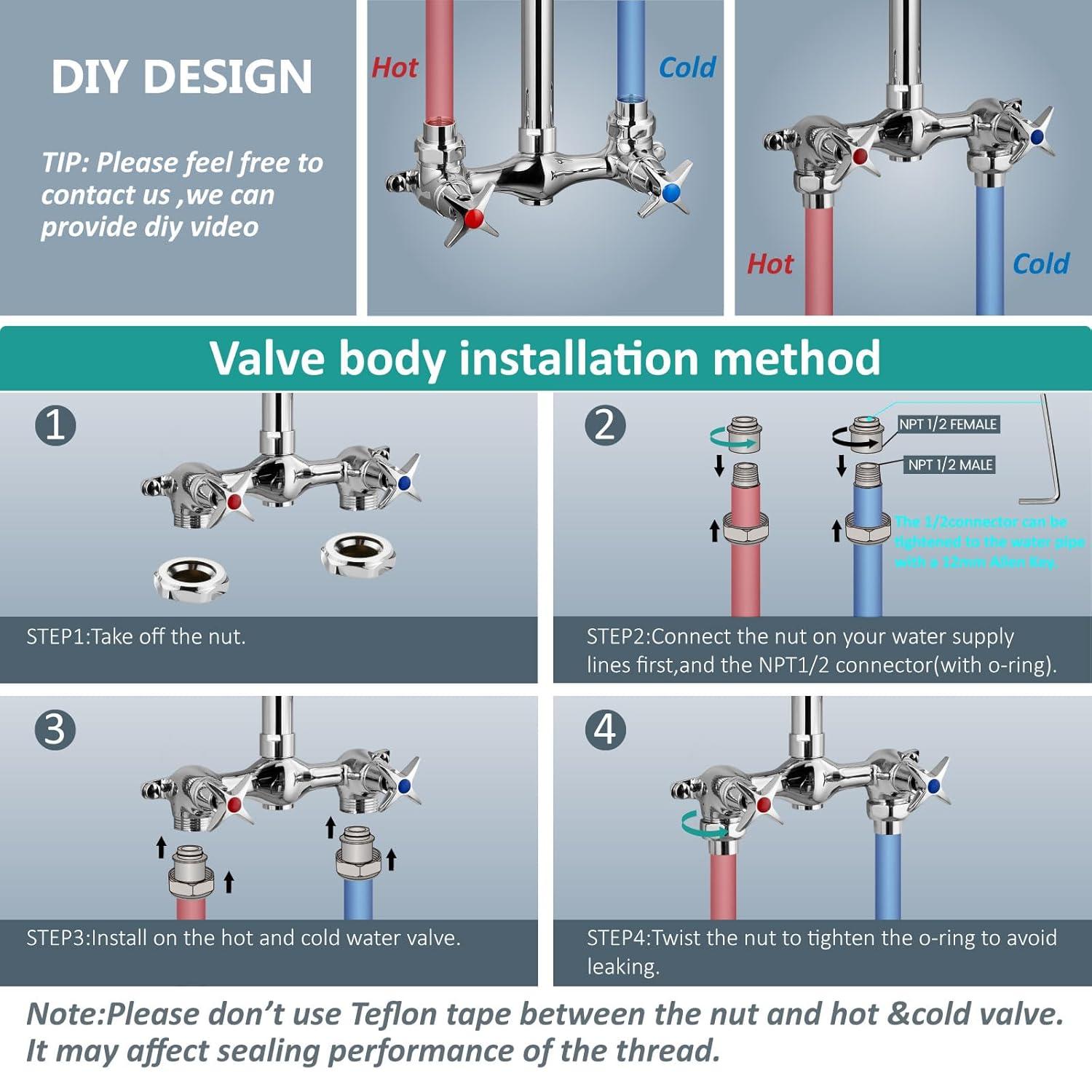 Aolemi Wall Mount Outdoor Shower Kit,Outdoor Shower Fixtures Faucet System with Handheld Spray,Double Handle 6 Inch Center Exposed Shower with Shower Head Polish Chrome