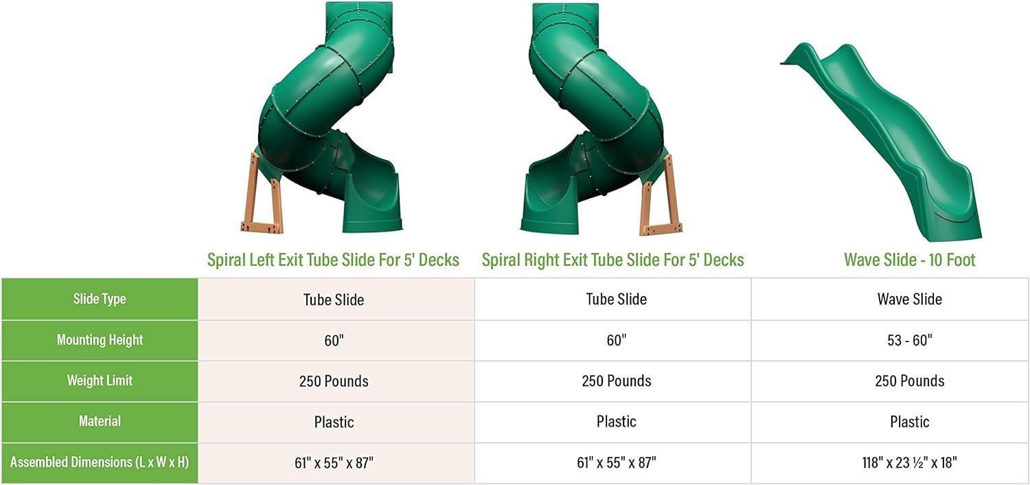 Green Tall Spiral Plastic Tube Slide for 5 Ft. Deck Height