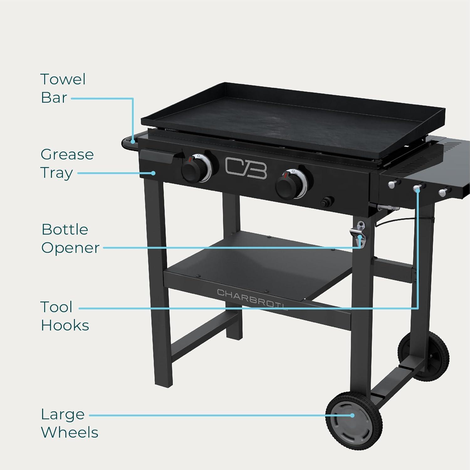 Charbroil Performance Series 28" 2-Burner Flat Top Gas Griddle Cart, Black