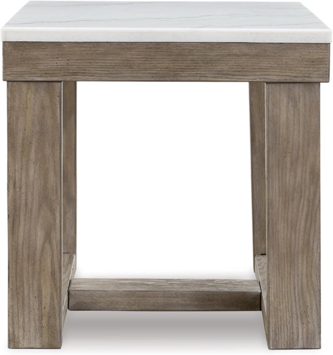 Signature Design by Ashley Loyaska Casual End Table with White Marble Top, Light Brown & White Marble