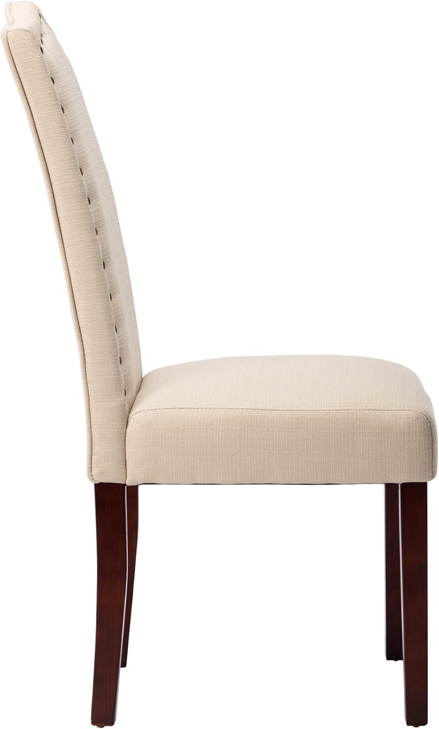 Dining Chairs Set of 2, High Back Fabric Upholstered Parsons Dining Room Chairs, Nail Head Trim Dining Chair, Beige