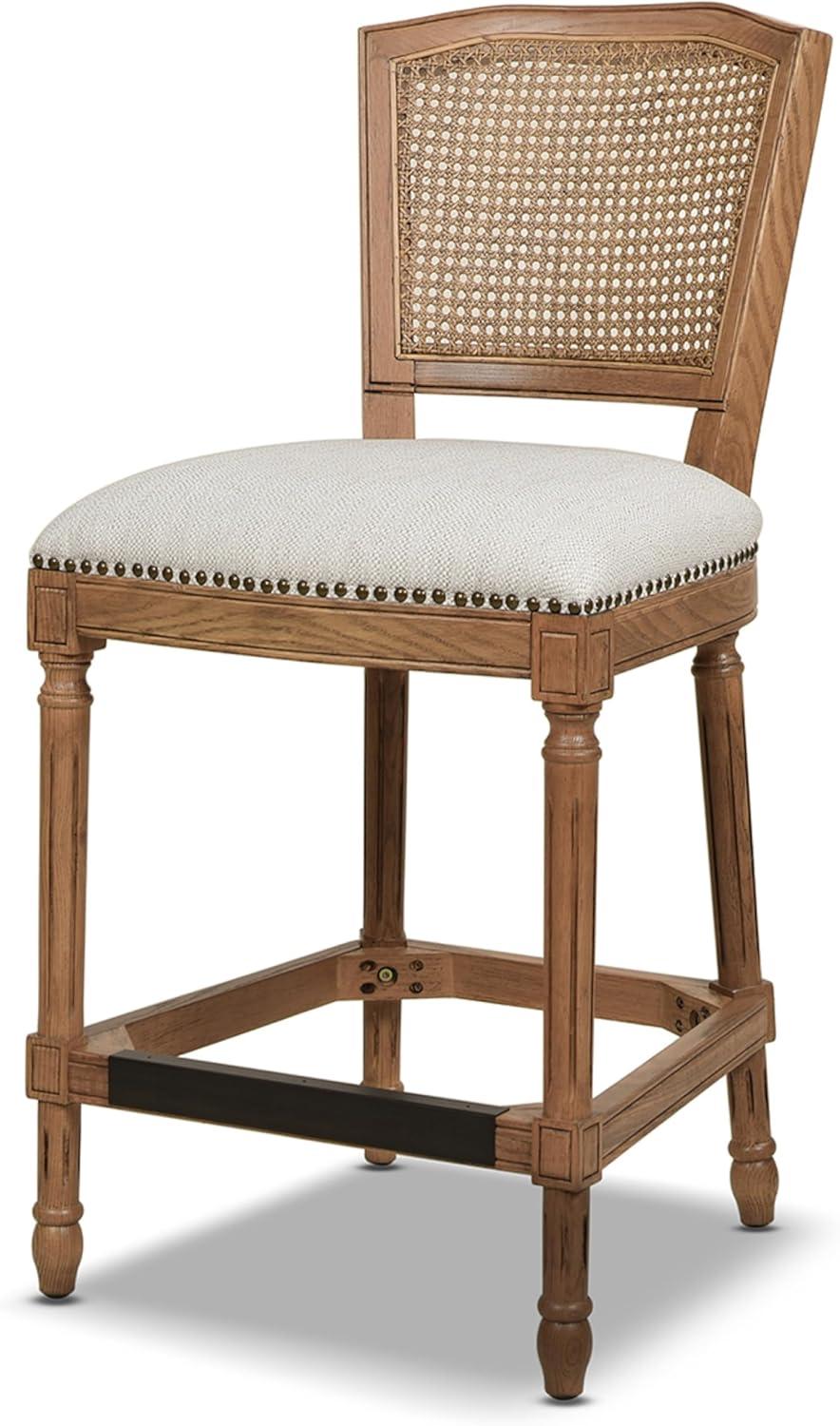 French Country Oak & Wicker Counter Bar Stool in White Pepper