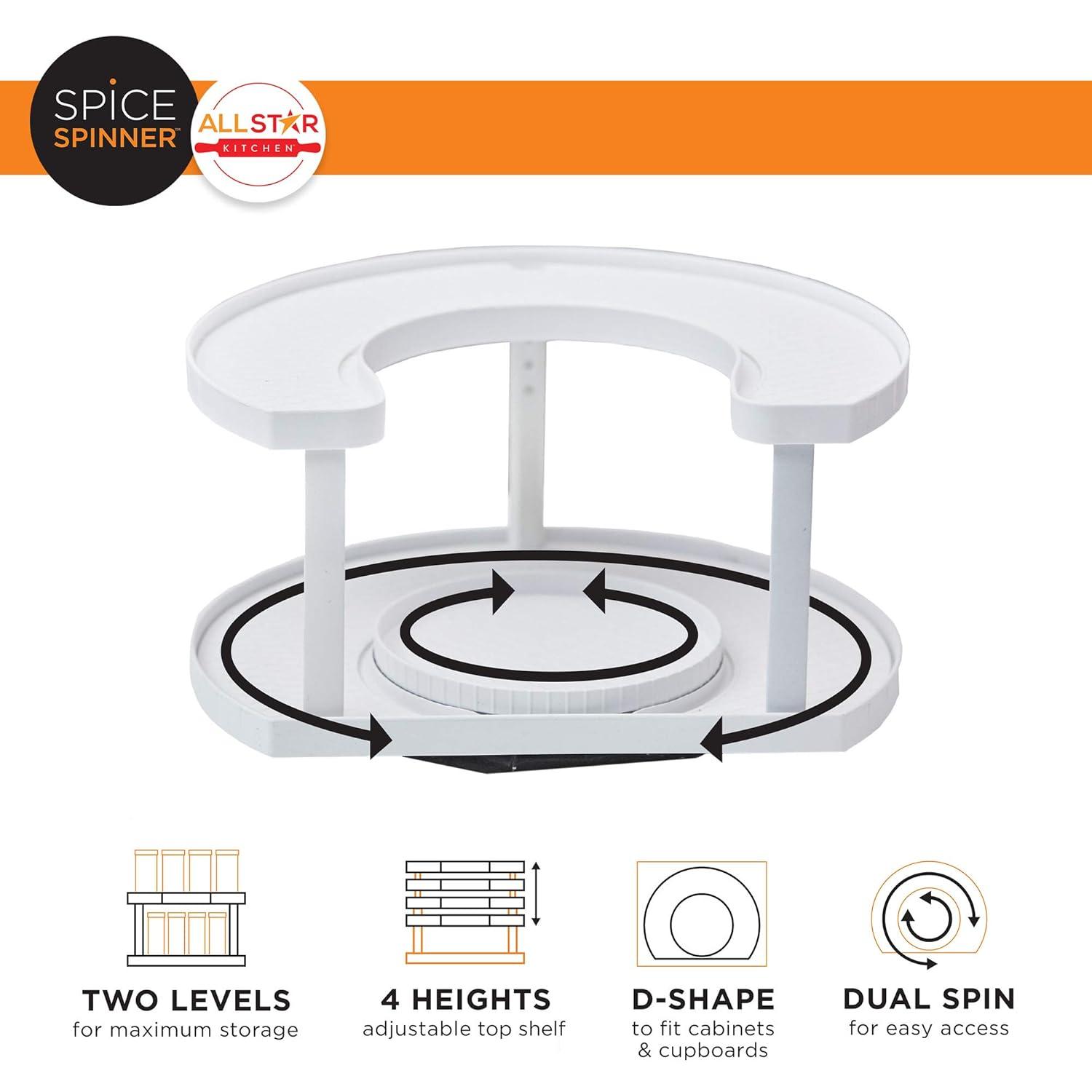 Two-Level White Plastic Revolving Spice Organizer