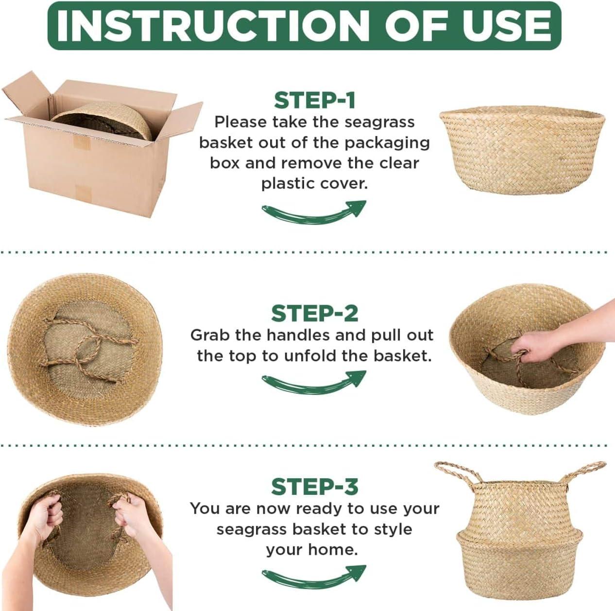 Plant Baskets – Large Seagrass Pot for Tall Indoor Faux Olive Tree, Woven Wicker Rattan Planter for Boho Basket 9-10 Inch (Black, Large)